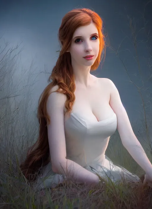 Image similar to of ethereal fantasy, young beautiful Amouranth, elegant, ethereal dreamy light, art by Nicola Samuri