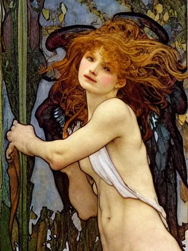 Prompt: a painting of a beautiful angel by rebecca guay and by john william waterhouse and by arthur rackham and by alphonse mucha, art noveau, detailed, proportional