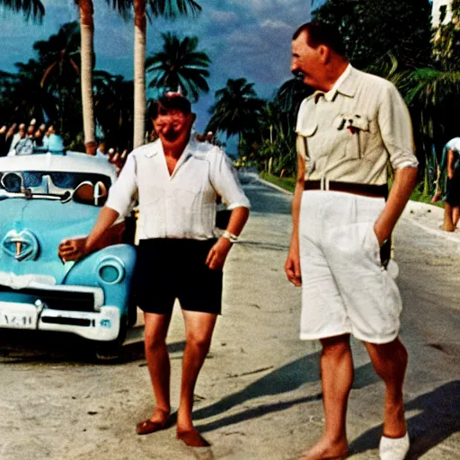 Image similar to adolf hitler enjoying the summer in cuba, photo made by Slim Aarons, award winning,