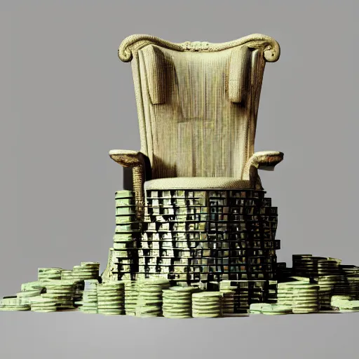 Image similar to a throne made of stack of money, octane render