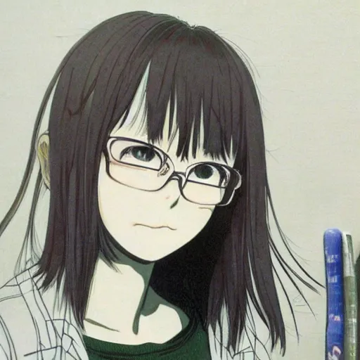 Image similar to a portait of a girl from inio asano manga good night pun pun, detailed