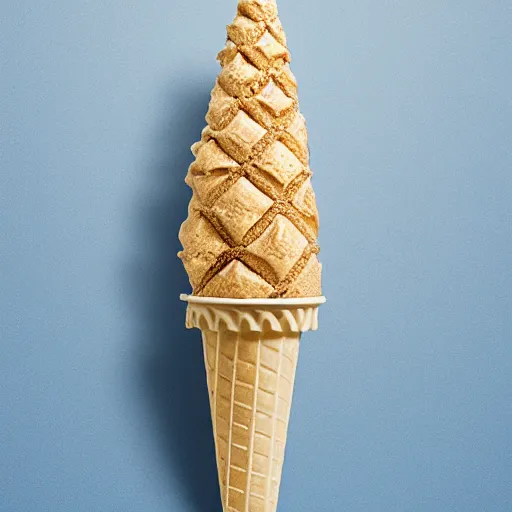 Image similar to a solid diamond ice cream cone, elegant and ornate