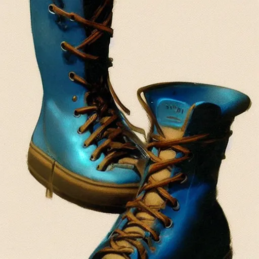 Image similar to water resistant PVC blue water boots, by Craig mullins, Steve Purcell, Ralph McQuarrie. Design. Fashion. Trending on artstation. Centered image, no background