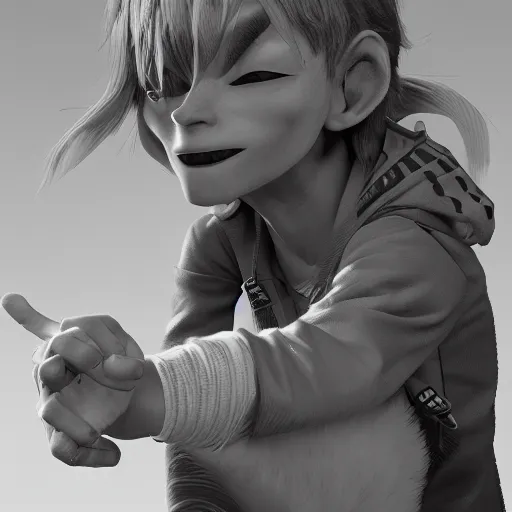 Image similar to rpg character concept art, world champion fingerboarder, in the style of jamie hewlett hiroya oku riyoko ikeda, 3 d render, artstation trending, 8 k, octane render, photorealistic, sharp detail, manga, black and white