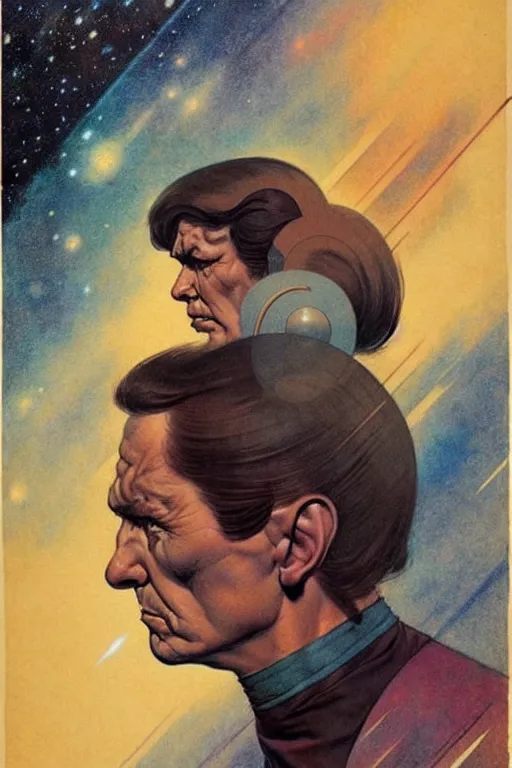 Prompt: (((((1970s star trek poster art . muted colors.))))) by Jean-Baptiste Monge !!!!!!!!!!!!!!!!!!!!!!!!!!!