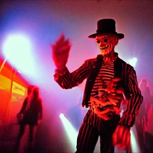 Image similar to “freddy krueger dancing at a rave, hyperrealism, 8k resolution, realistic”