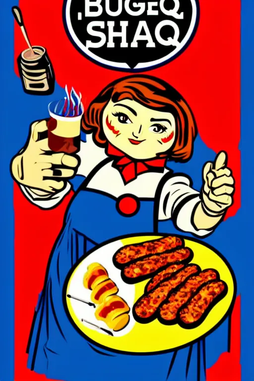 Image similar to nugget, sausage, bbq on plate, pop art, bioshock infinite art style