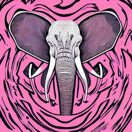 Image similar to pink elephant, fantasy art illustration, vector aesthetics, hyper detailed, minimalistic illustration, one line illustration, line art