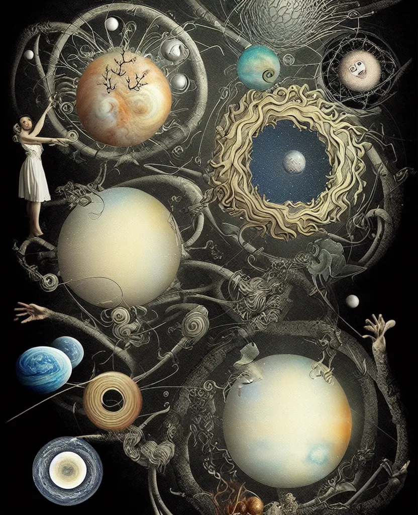 Image similar to whimsical uncanny creature radiates a unique canto'as above so below'ignited by the spirit of haeckel and robert fludd, breakthrough is iminent, glory be to the magic within, to honor jupiter, surreal collage alchemized by ronny khalil and stablediffusion