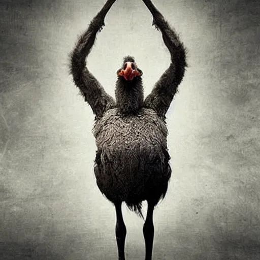 Prompt: an ostrich with muscular human arms.- Photo Manipulation by V3N0MX92