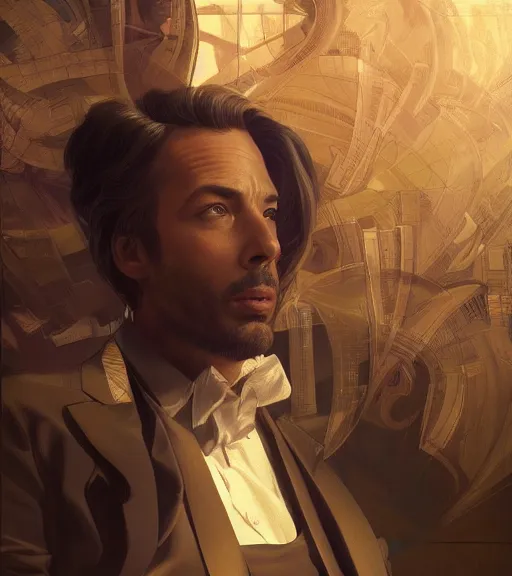 Image similar to full figure ultra realistic illustration, andrew tate as business man, intricate, elegant, highly detailed, digital painting, artstation, concept art, smooth, sharp focus, illustration, art by artgerm and greg rutkowski and alphonse mucha