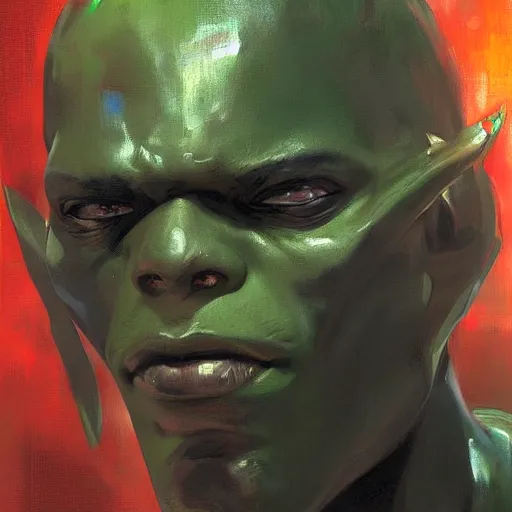 Image similar to face protrait of martian manhunter, realistic, ultrahd, jeremy mann painting