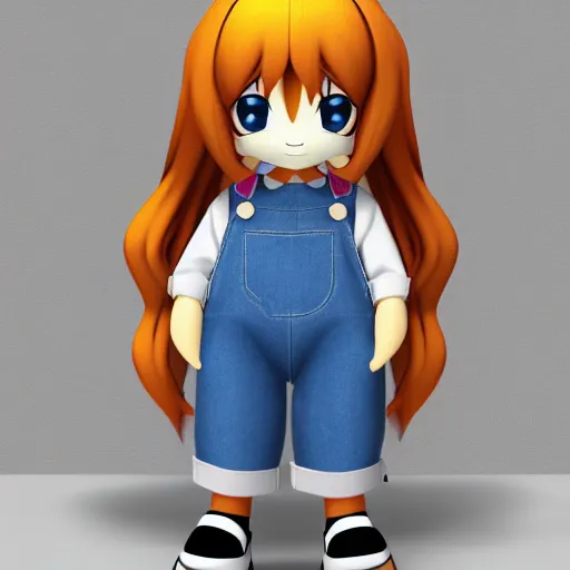 Prompt: cute fumo plush of a girl in overalls, outlines, character silhouette, vray