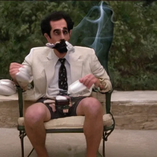 Image similar to Borat smoking a giant joint, 8k, smoke, hyper-detailed, cinematic