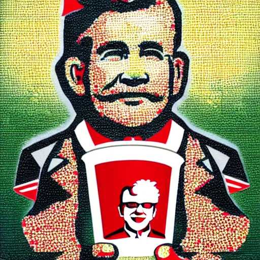 Image similar to pointillism Propaganda poster of kfc