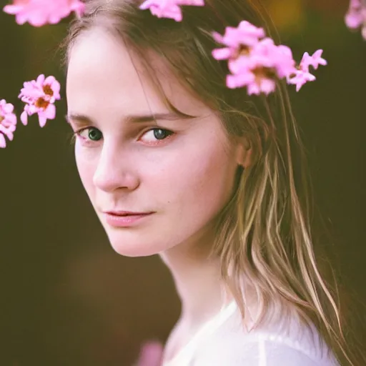 Image similar to Kodak_Portra_400_8K_soft_light_volumetric_lighting_highly_detailed_britt_marling_style_3_4_portrait_photo_of_a_lovely girl with flowers