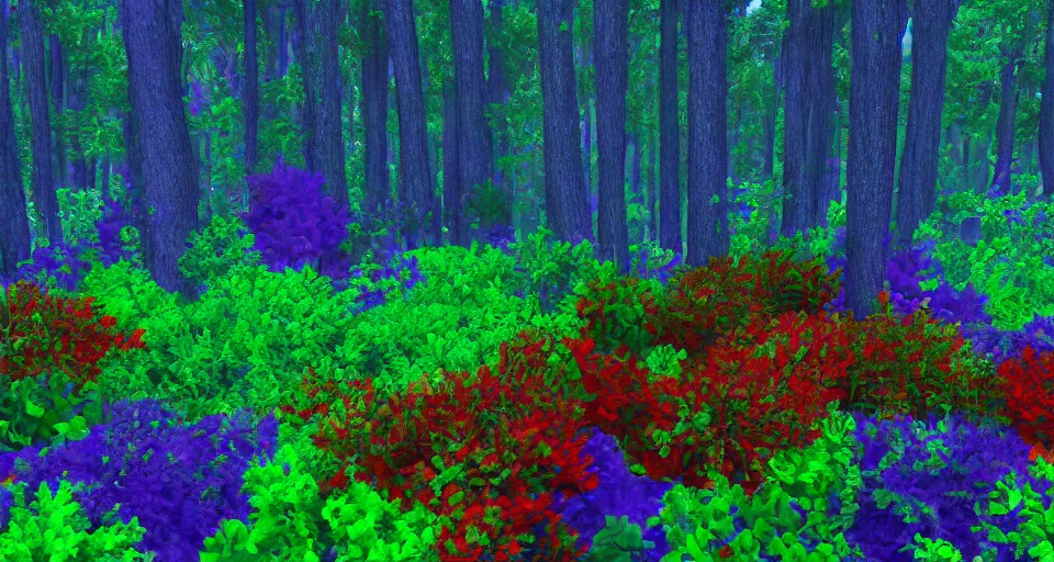 Prompt: 3d Render of blue green red and purple deep sea forest, grainy, noisy