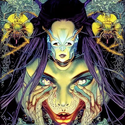 Prompt: portrait of crazy mystique, symmetrical, by yoichi hatakenaka, masamune shirow, josan gonzales and dan mumford, ayami kojima, takato yamamoto, barclay shaw, karol bak, yukito kishiro