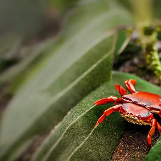Image similar to A crab near a plant, close up photo, photo studio, Instagram photo, artstation trend, HDR