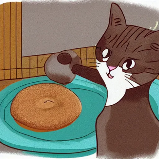 Prompt: illustration of cat baking biscuits