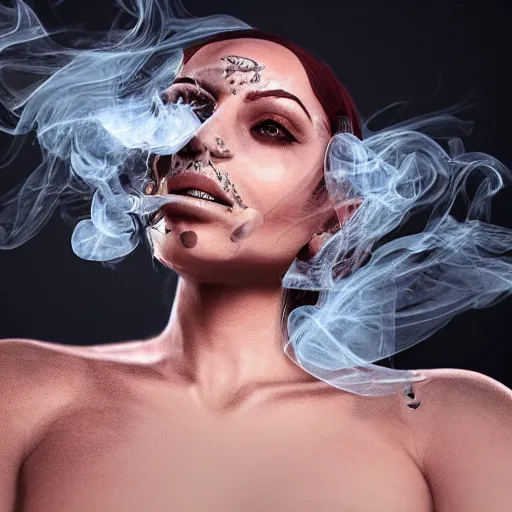 Prompt: queen of smoke, 4 k, intricate, jaw dropping, gorgeous, surreal, octane render