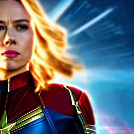 Image similar to film still of Scarlett Johansson as Captain Marvel in Captain Marvel