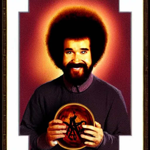 Image similar to satanic bob ross, portrait