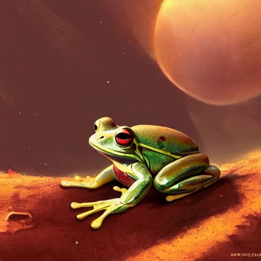 Image similar to a frog on a mysterious planet named kapla - n 9 - i by greg rutkowski, by artgem