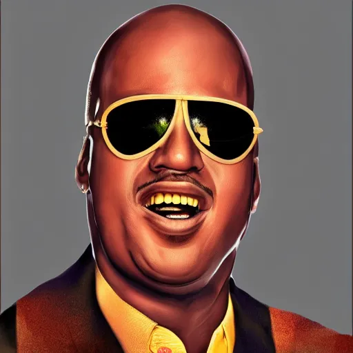 Image similar to stevie wonder with the physique of a body builder, hyper realistic, ultra detailed, cinematic, dynamic lighting, photorealistic, refined, intricate, digital art, digital painting, masterpiece, 8k