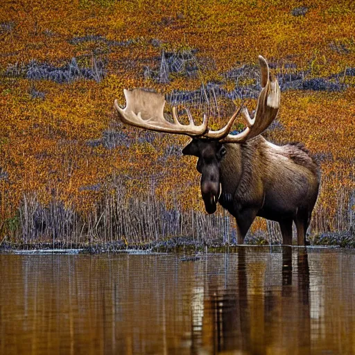 Prompt: Majestic moose photograph by Helmut Newton, wildlife photography, award winning, eye catching, high definition