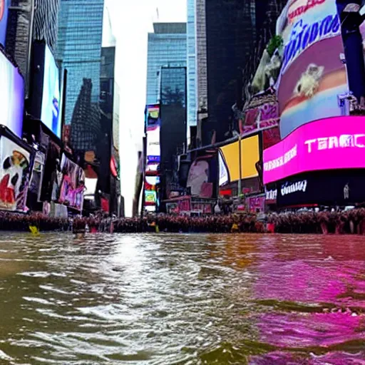 Prompt: photo of times square submerged underwater