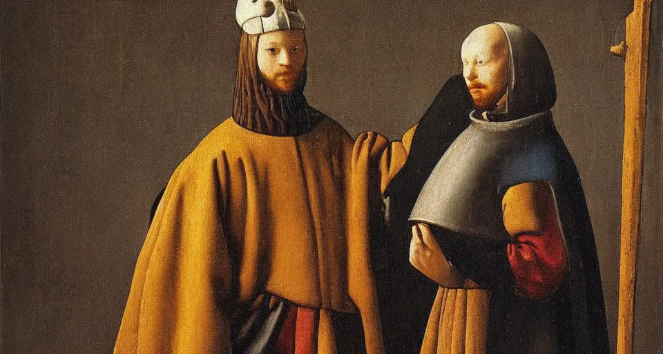 Prompt: a painting of gay knight, medieval painting by Jan van Eyck, Johannes Vermeer