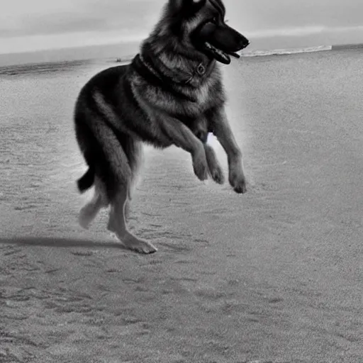 Prompt: girl riding a giant German shepherd at the beach, trending on artstation