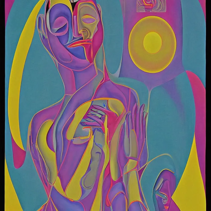 Prompt: woman designed by corbusier, by alex grey