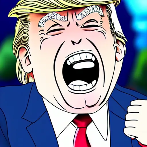 Prompt: anime drawing of Donald trump, thicc, laughing