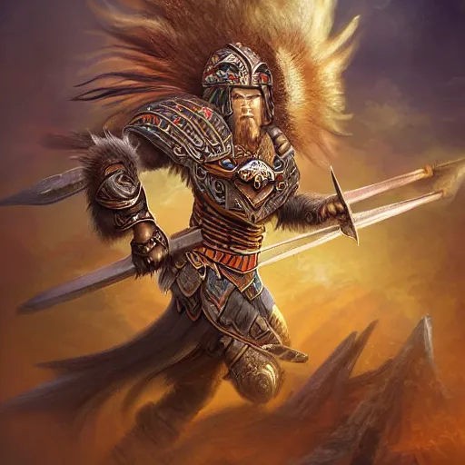 Prompt: epic ancient warrior by Boris Valejio, high detailed digital art