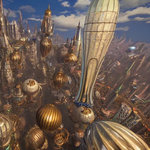 Image similar to enormous flying city in a faberge egg, sky!, steampunk, masterpiece, unreal engine