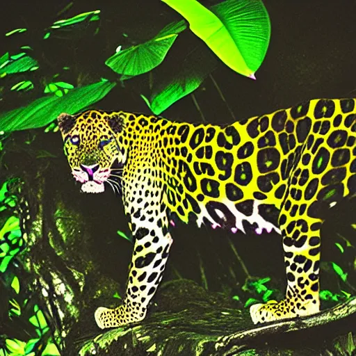 Image similar to a neon jaguar in the jungle