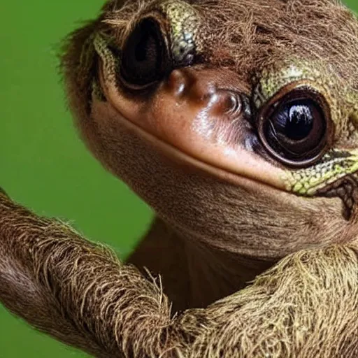 Image similar to a photo of an animal which looks half like a frog and half like a sloth