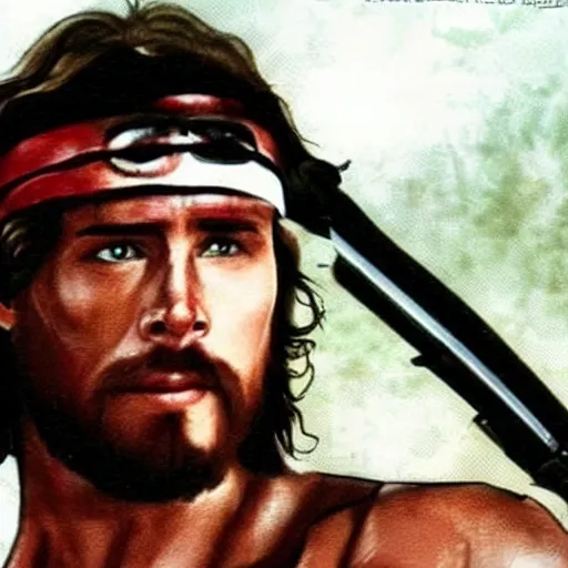 Prompt: jesus cross over rambo