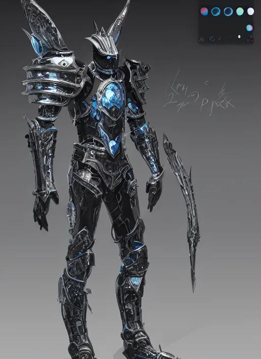 Prompt: full body digital painting of a futuristic dark king seraphim knight, in a pearl armor magicpunk chrome body sculpted intricate armor. big medium small details, reflect 8 k uhd, unreal engine, octane render in the artstyle of finnian macmanus, john park and greg rutkowski