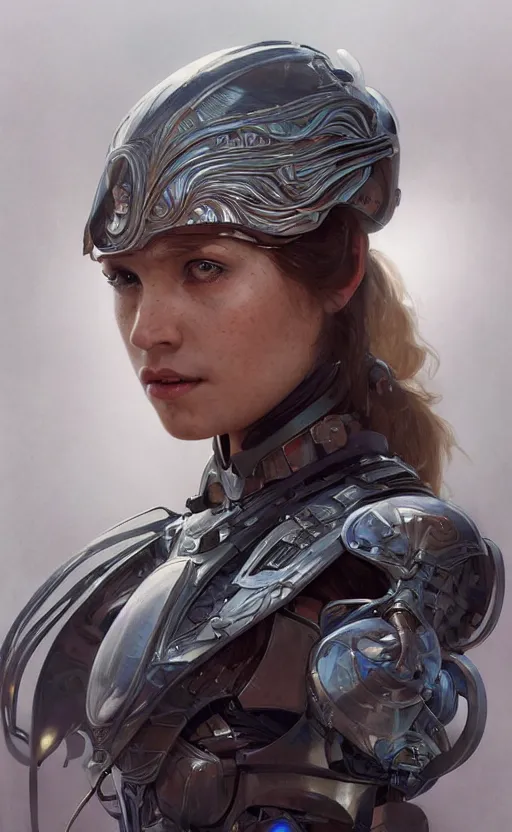 Prompt: portrait of a female warrior wearing a semi transparent carbon shell, plastic, cybernetic, science fiction, intricate, headshot, highly detailed, digital painting, artstation, concept art, sharp focus, cinematic lighting, illustration, art by artgerm and greg rutkowski, alphonse mucha, cgsociety