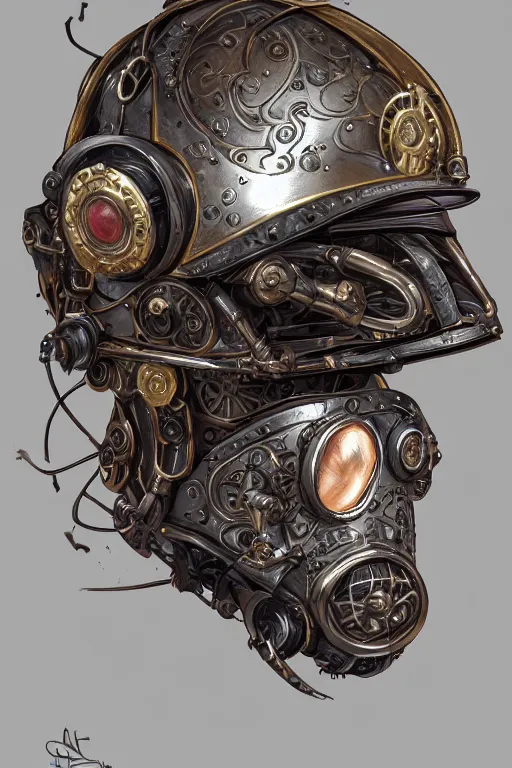 Image similar to steampunk helmet fantasy art mask robot ninja stylized digital illustration sharp focus, elegant intricate digital painting artstation concept art global illumination ray tracing advanced technology chaykin howard and campionpascale and cooke darwyn and davis jack