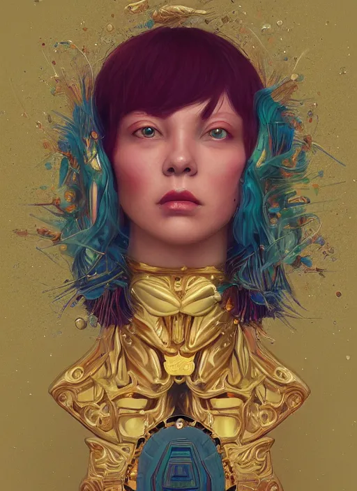 Image similar to gold skin :: by Martine Johanna and Simon Stålenhag and Chie Yoshii and wlop and Guillermo del toro :: ornate, dynamic, particulate, rich colors, elegant, centered, artstation, smooth, sharp focus, octane render, 3d