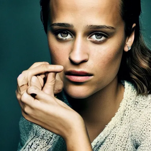 Prompt: ”A color photo of Alicia Vikander by Terry O´Neill”