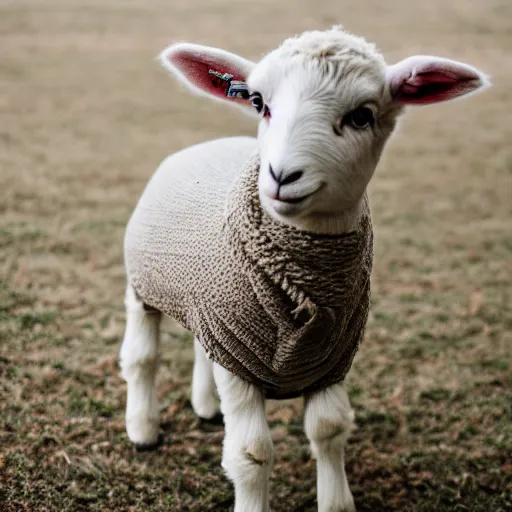 Image similar to lamb wearing a sweater, canon eos r 3, f / 1. 4, iso 2 0 0, 1 / 1 6 0 s, 8 k, raw, unedited, symmetrical balance, in - frame,