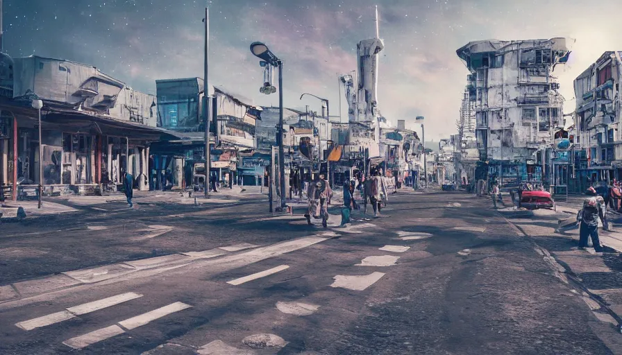 Image similar to moonwalker photo, lunar busy street, city street on the moon, a detailed photo of a future norilsk street base, sci fi, street moon landscape, 8 k