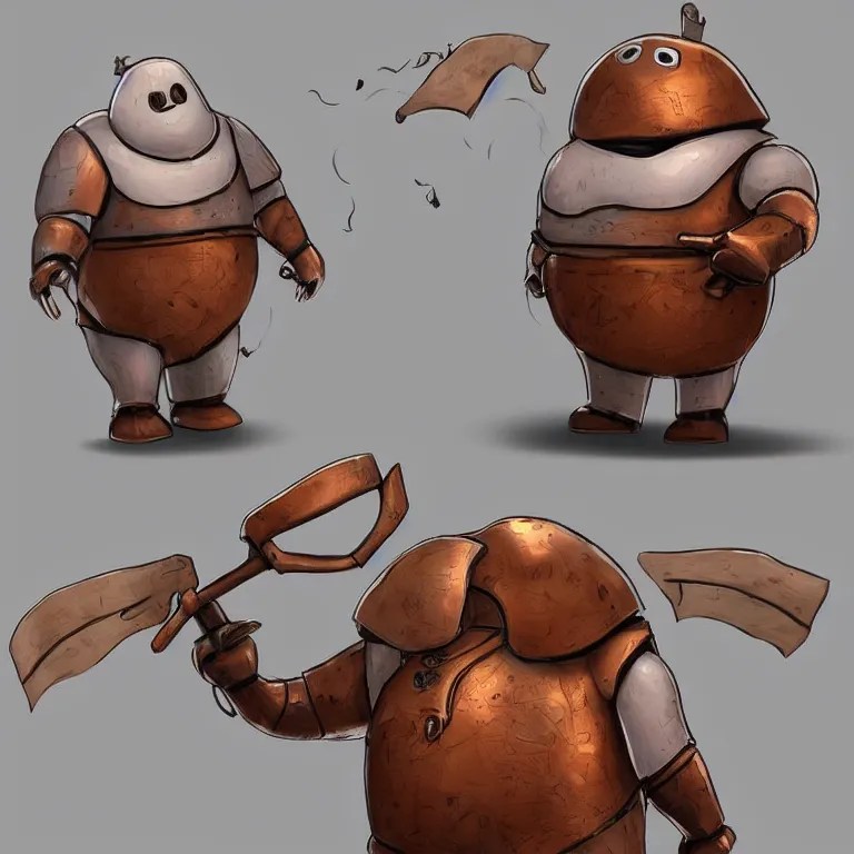 Image similar to a naive looking medieval fantasy baymax made out of wood and copper, digital art, trending on artstation