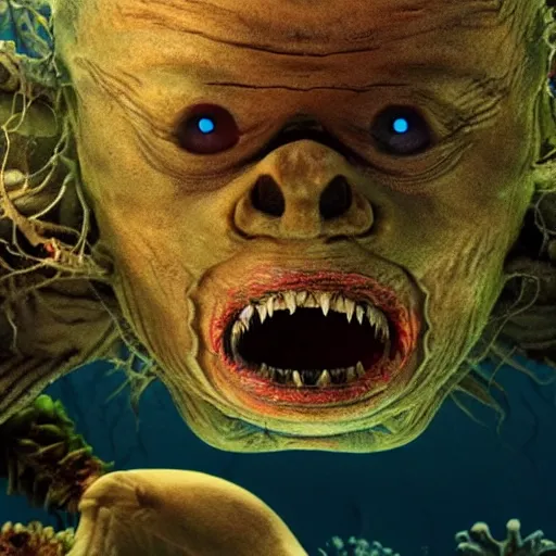 Prompt: horrifying creature in the middle of the ocean, 3d, hyperdetailed, symmetrical, 4k IMAX very very terrifying hyperrealistic