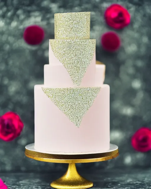 Prompt: elegant quartz raspberry wedding cake dripping fondant, stylized, sparkling, glitter, gilding, ornate, sylvain sarrailh, artstation